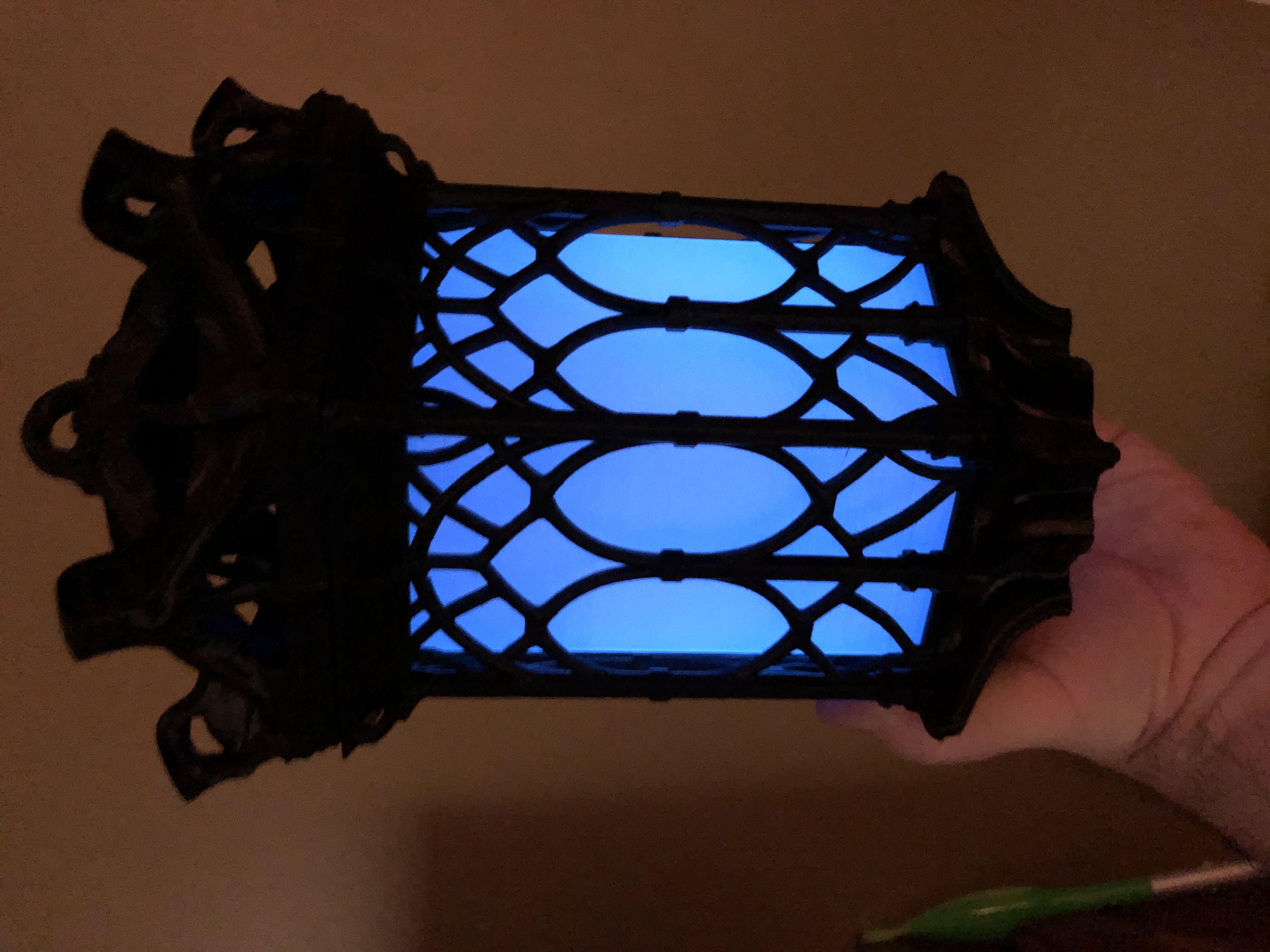 Gothic lantern glowing blue